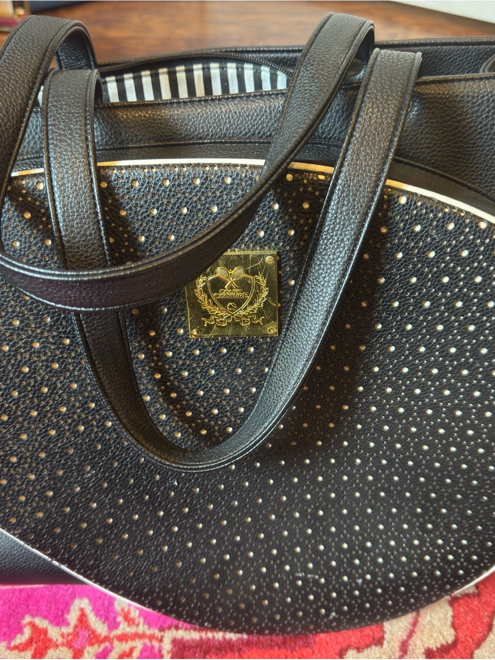 Court Couture Casanova Black Studded Tote Bag with Gold Plaque